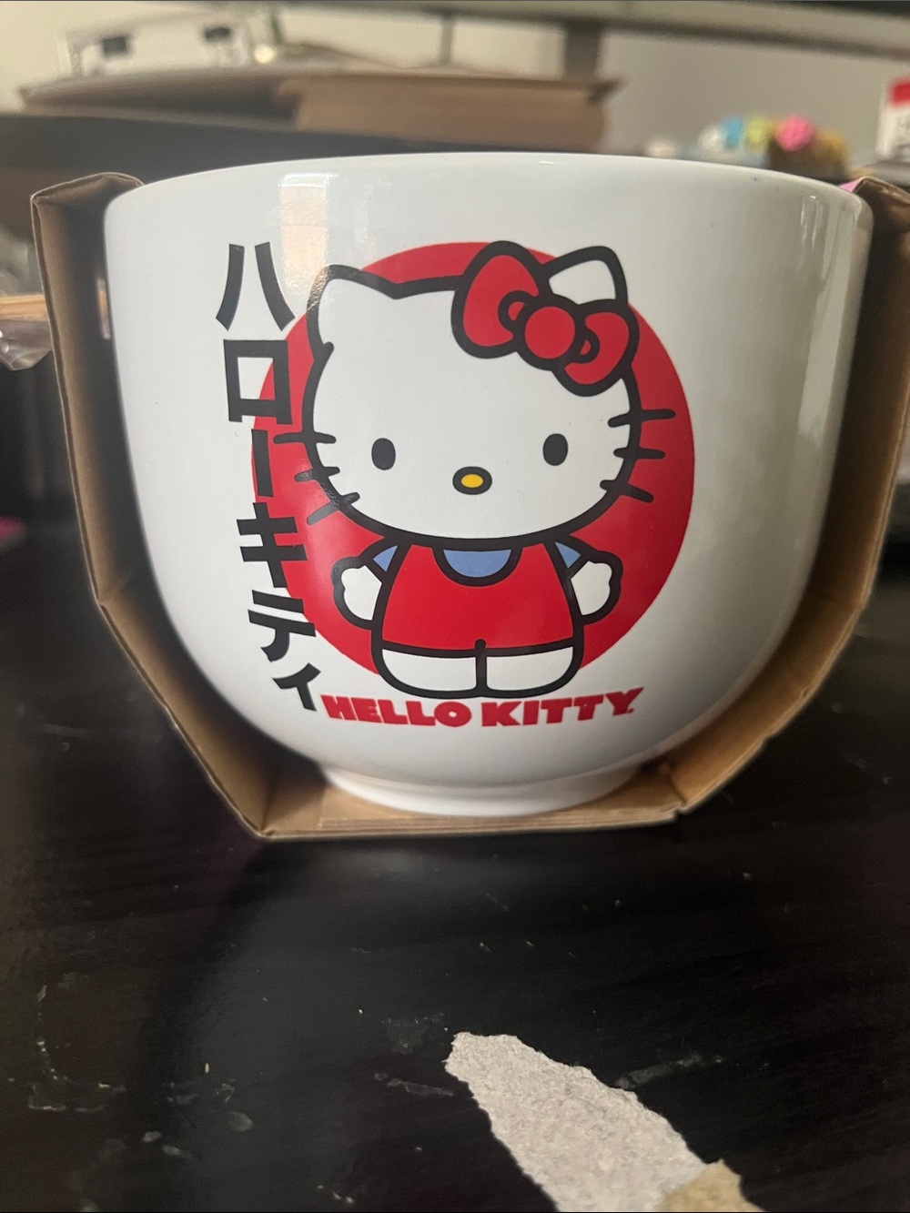 Hello Kitty White Bowl with Red Graphic and Black Accents
